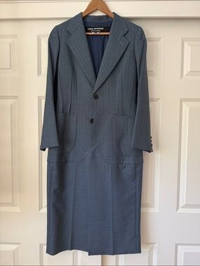 Junya Watanabe Slate Blue Pinstripe Long Blazer
